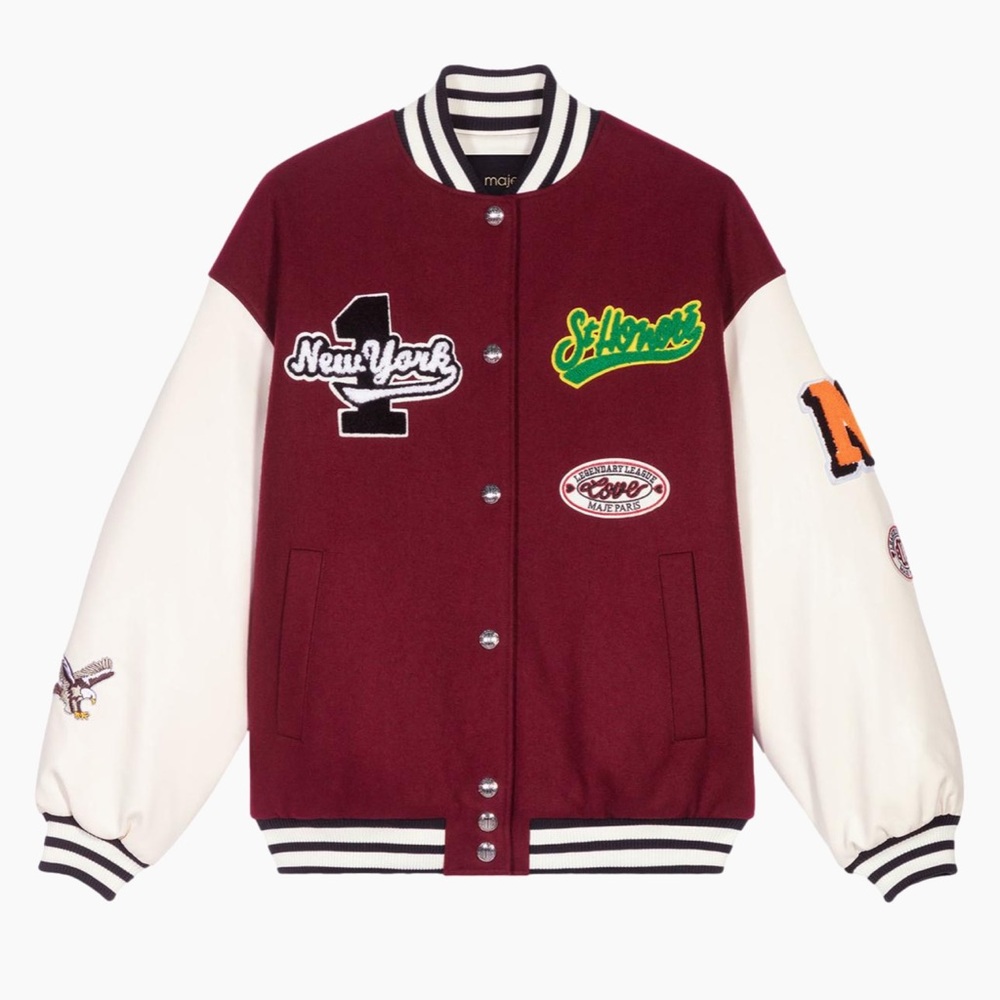 Maje Puffer Varsity Jacket With Patched size 1(Small) $700 retail